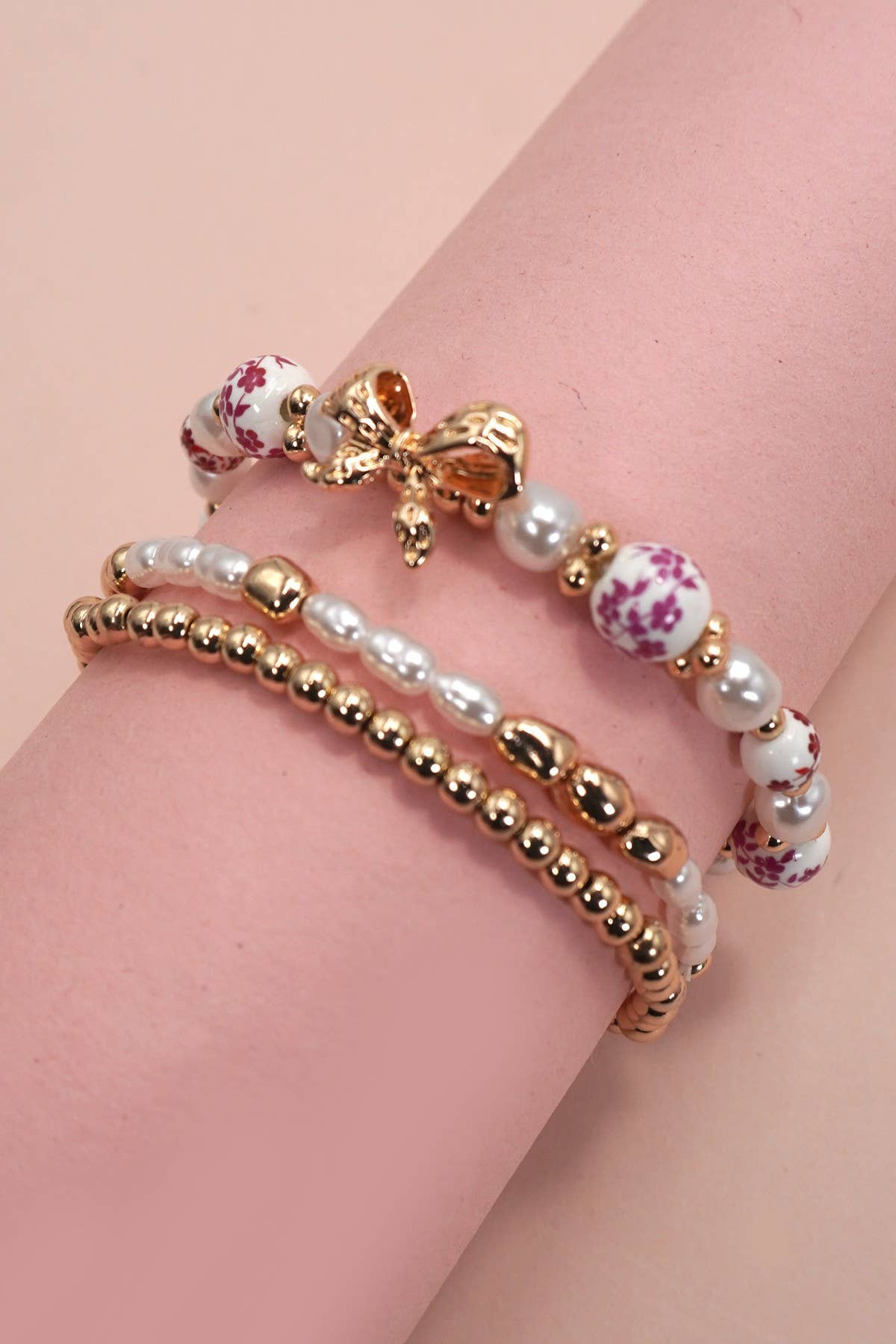 PORCELAIN BOW MULTI LAYER BRACELET