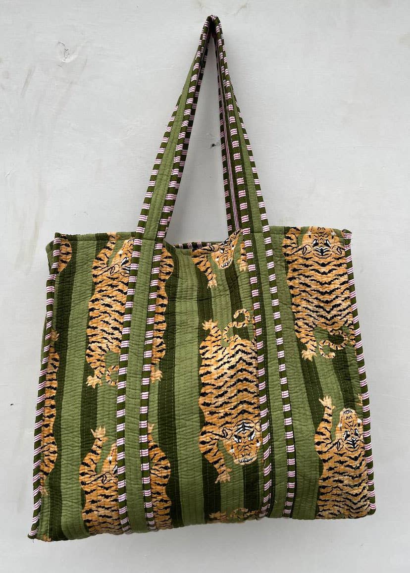 Tiger Block Printed Bag Handmade Cotton Shopping Bag