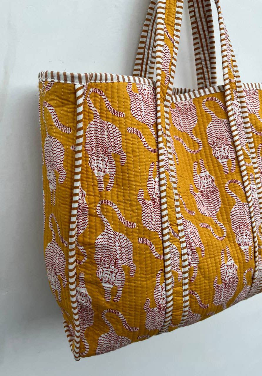 YellowPrinted Cotton Quilted Bag
