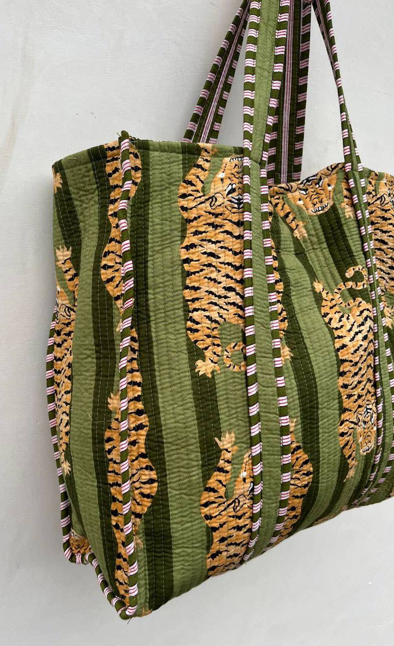 Tiger Block Printed Bag Handmade Cotton Shopping Bag