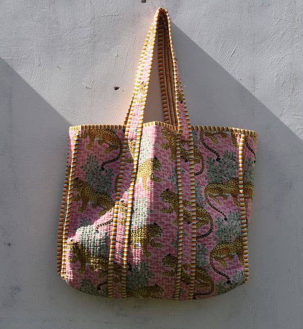 Hand Block Tiger Print Bag Women Quilting Cotton Indian Bags