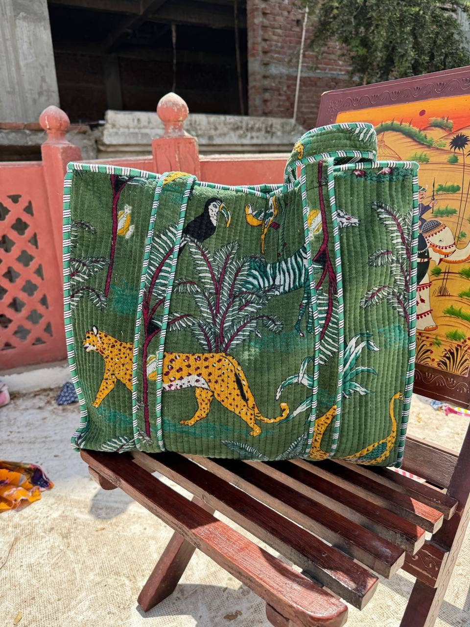 Safari Print Quilted Velvet Women's Bag