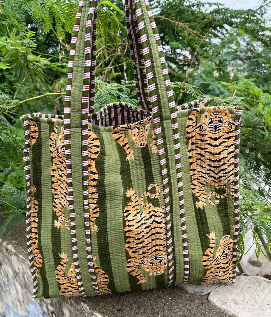 Tiger Block Printed Bag Handmade Cotton Shopping Bag