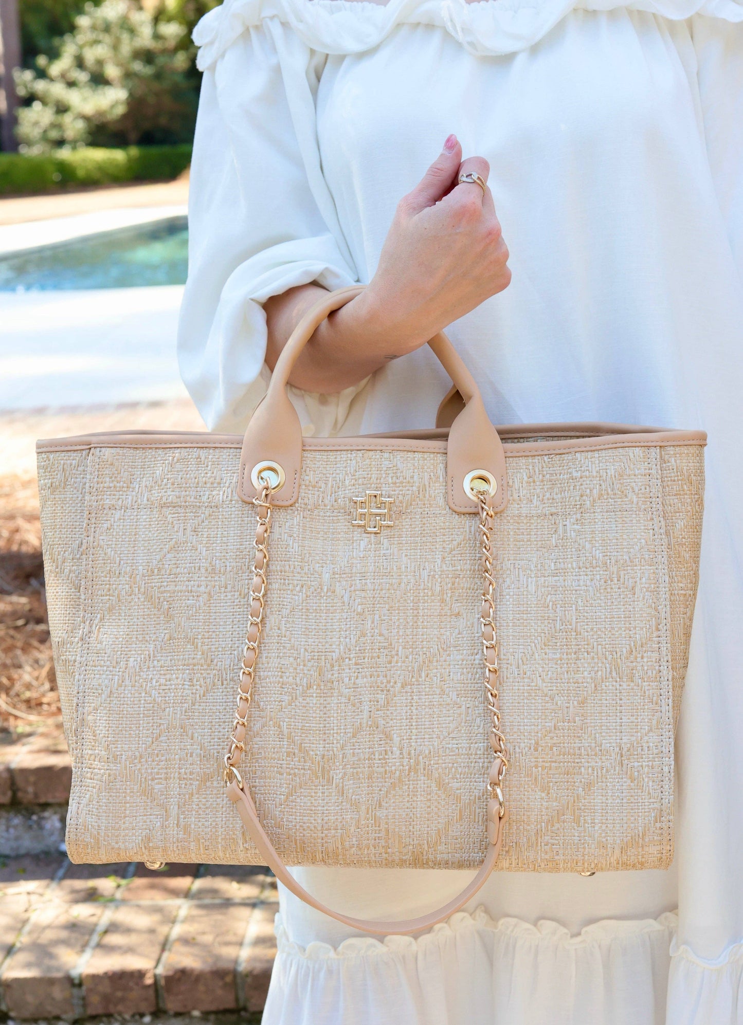 Melissa Tote Bag Natural Lattice Tan Carolina Hill