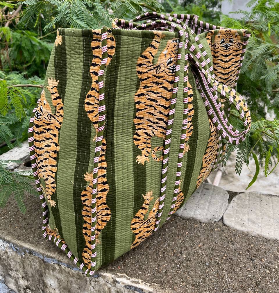 Tiger Block Printed Bag Handmade Cotton Shopping Bag