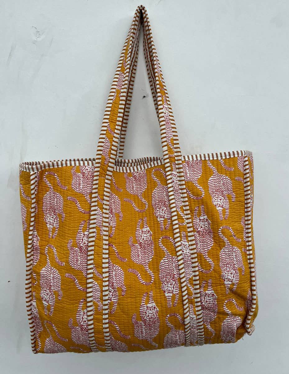 YellowPrinted Cotton Quilted Bag