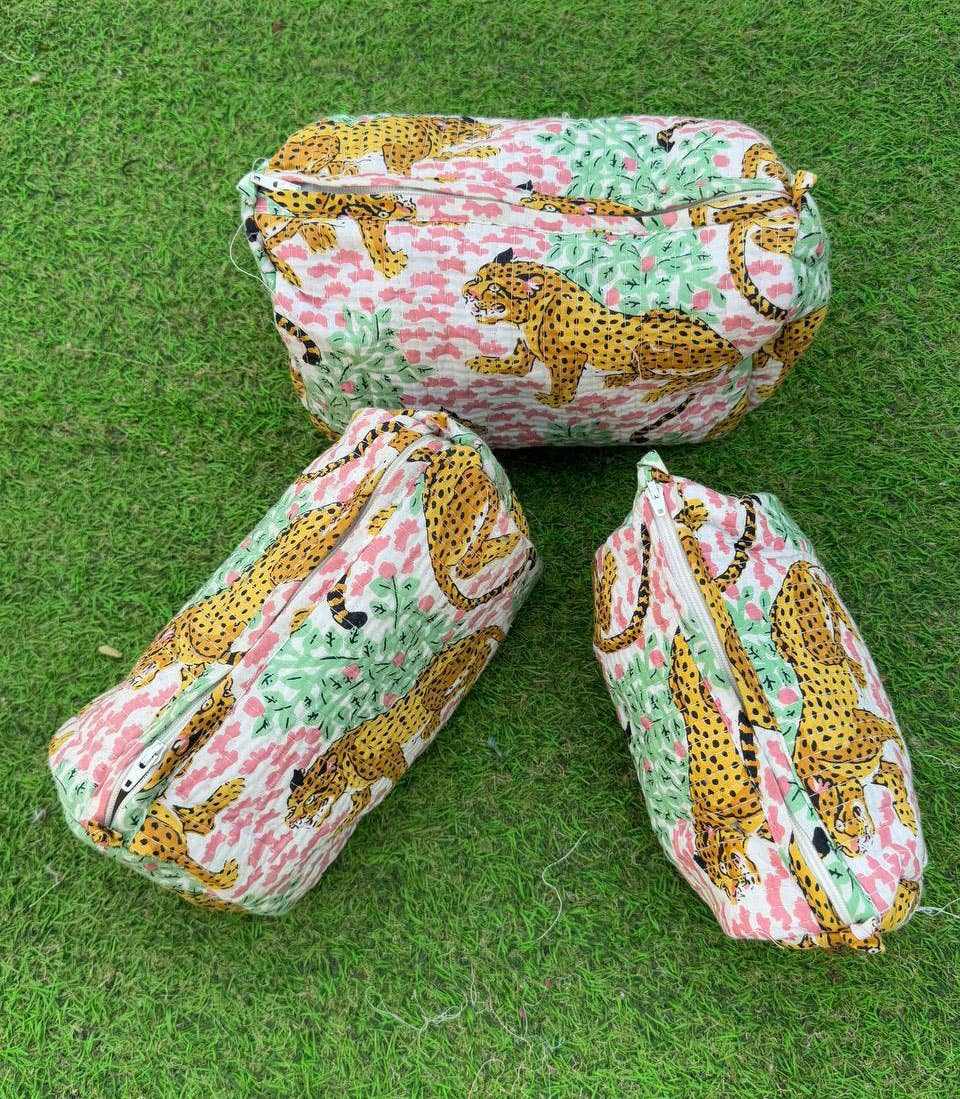 Tiger Printed Bag Cotton Bag Makeup Bag Quilted Cosmetic Bag