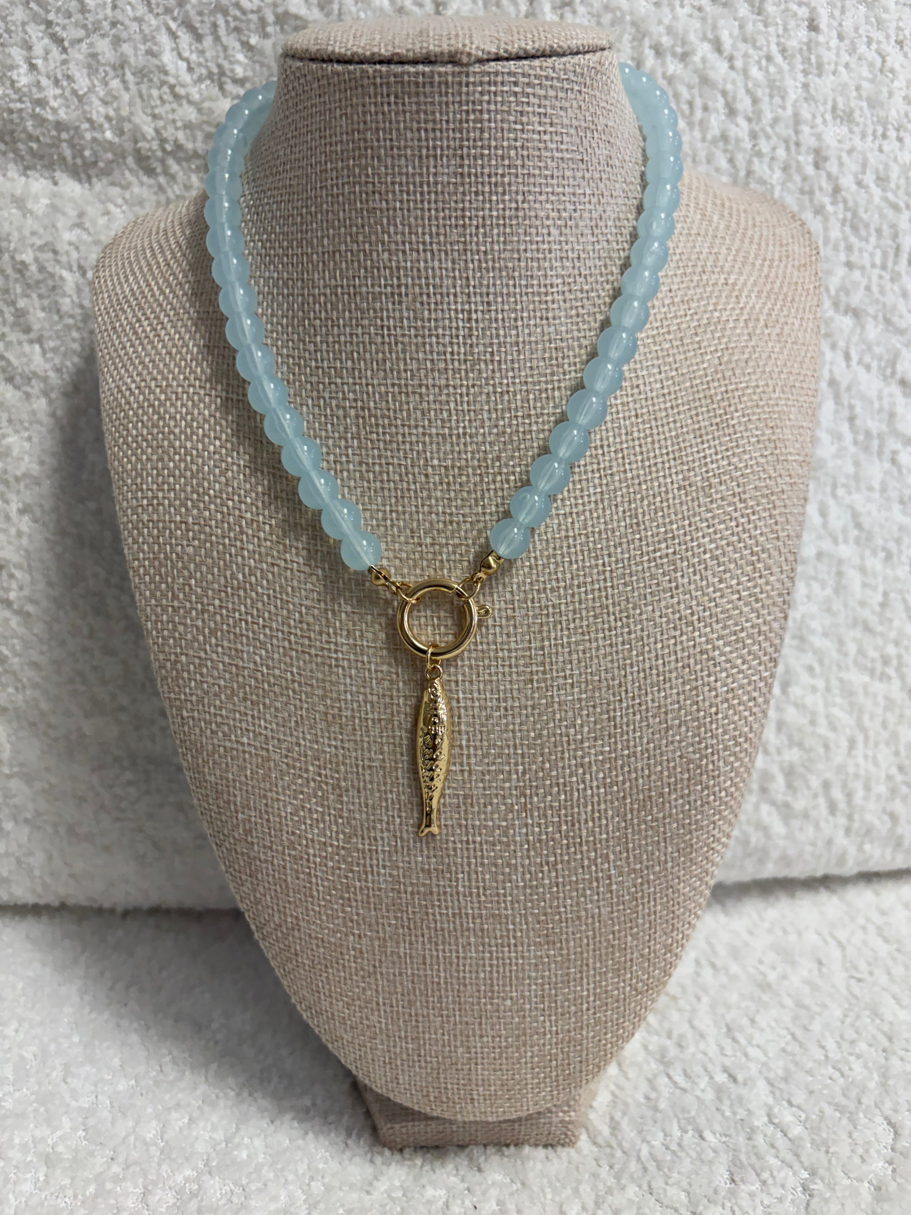 Fish Necklace Light Blue/Gold