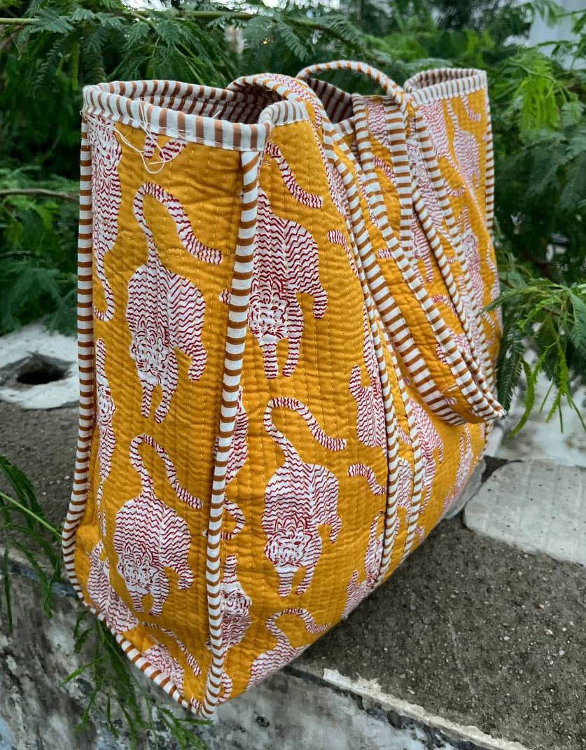 YellowPrinted Cotton Quilted Bag