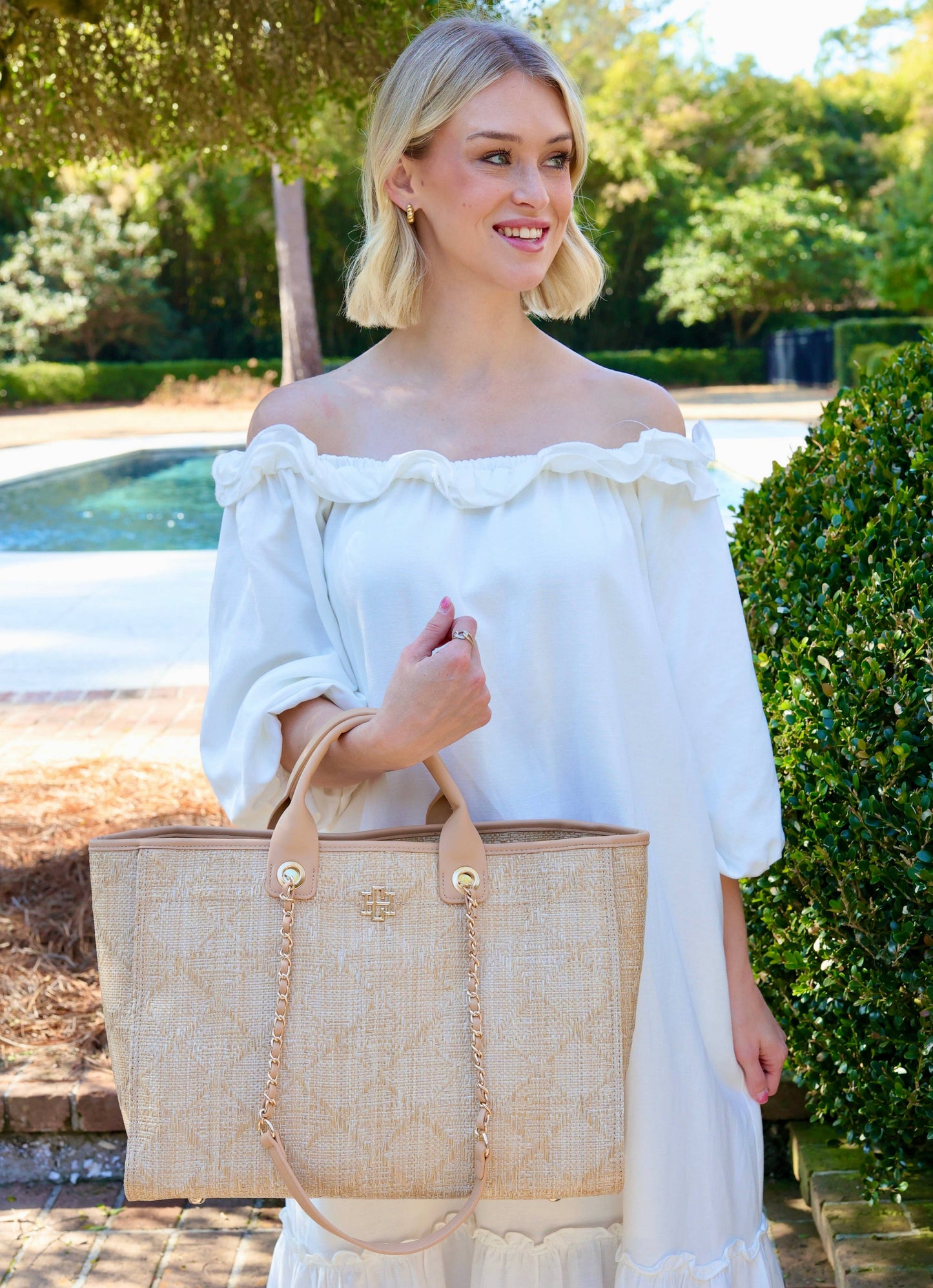 Melissa Tote Bag Natural Lattice Tan Carolina Hill